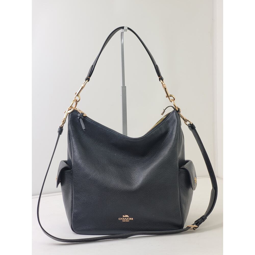 COACH Pennie Crossbody Shoulder Bag Black Pebbled Leather Gold Hardware EUC